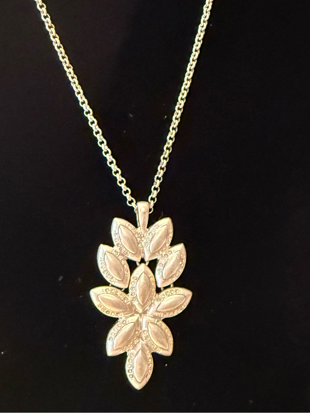 Silver Tone Floral Drop Necklace